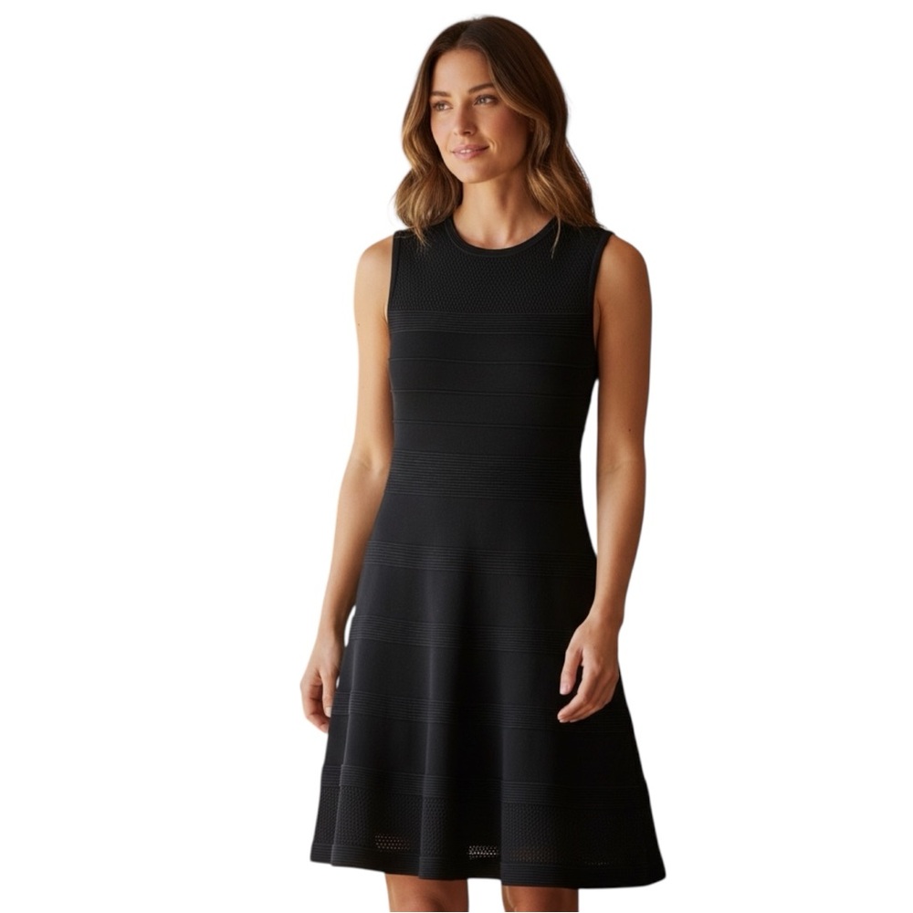 Vince Camuto Little Black Fit & Flare Mesh Ribbed Sleeveless Dress XS